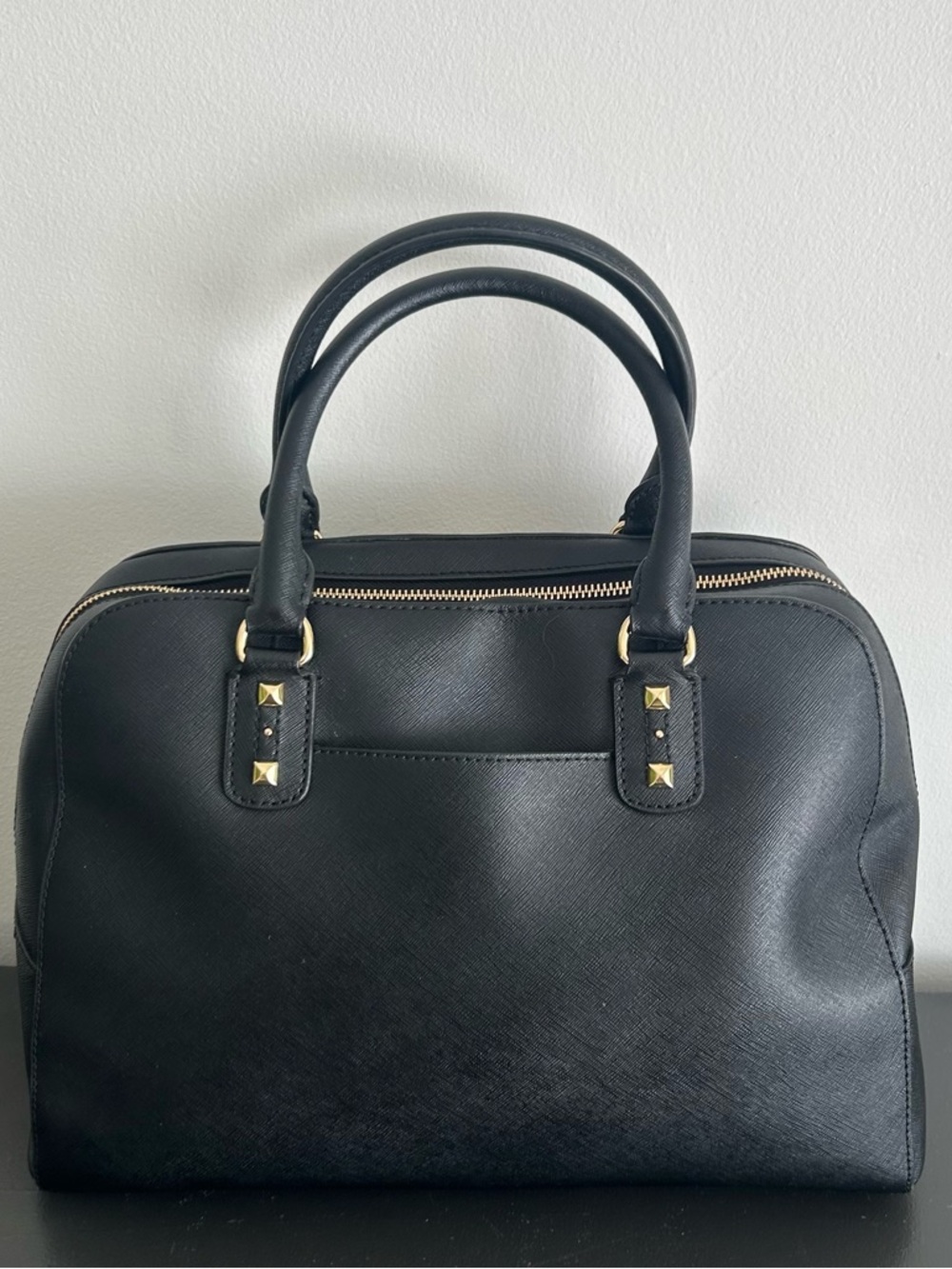 Michael Kors Black leather Satchel Gold Stud structured tote - Picture 7 of 11